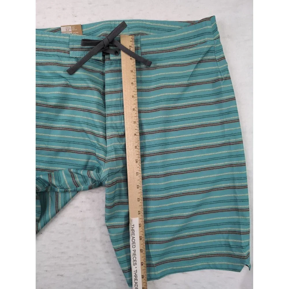 Prana Fenton Boardshorts Swimsuit‎ Mens 32 Aqua Beach Stripe 9 Inch Stretch